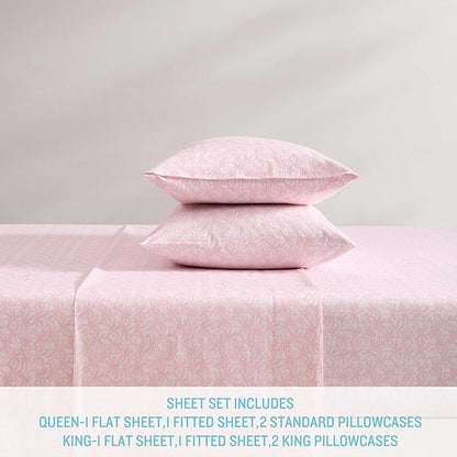 Tommy Bahama - Queen Sheets, Organic Cotton Coastal Bedding Set, Softens with Each Wash, 200 Thread Count (Lovely Palms Pink, Queen)
