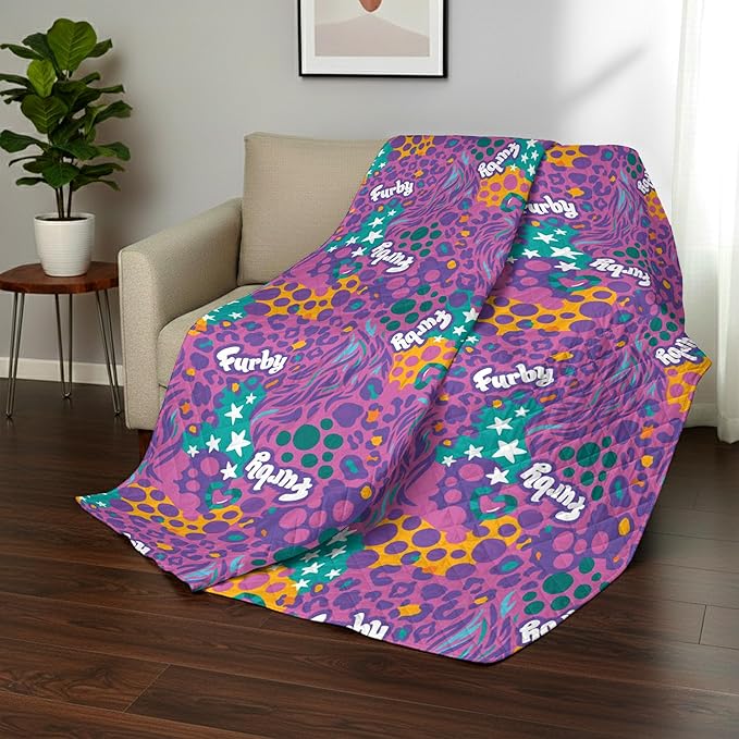 Northwest Furby Furby World Quilted Blanket, Comfy Throw, Adults Boys Girls, Soft Lightweight Bedding for Bed, or Couch, 60 x 80 inches