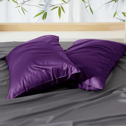 Bedsure King Size Pillow Cases Set of 2, Cooling Pillow Cases for Hot Sleepers, Rayon Derived from Bamboo Purple Pillowcases, PureWoven Silky Soft Pillow Covers with Envelope Closure, 20x36 Inches
