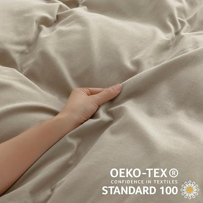 JELLYMONI Cotton Duvet Cover Twin Size - Linen Gray Comforter Cover with Button 100% Washed Cotton 2PCS Breathable Soft Solid Bedding Set Duvet Cover 68×90in & 1 Pillowcase (NO Comforter)