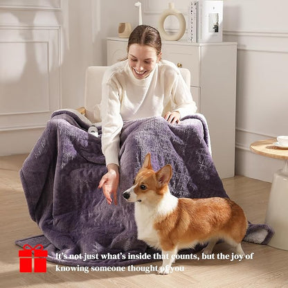 Electric Blanket Queen 84"x90" Heated Blanket Queen Size Dual Control Wheat Pattern Ultra-soft Flannel & Thick Sherpa with 5 Heat Settings & 10H Auto Off, FCC/ETL Certified, Machine Washable, Lavender