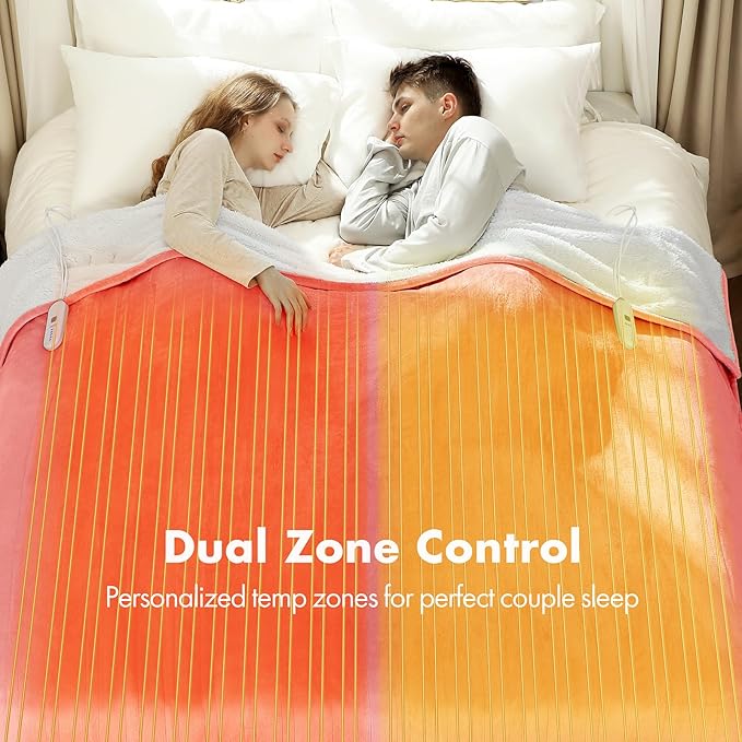 Electric Heated Blanket King Size 100" x 90" - Soft Valentines Day Electric Blanket with Dual Control, 5 Heating Levels & 10 Hours Auto Off, Washable Heated Blanket with Fast Heating (Pink)