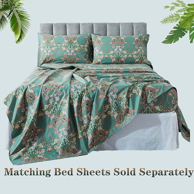 FADFAY Duvet Cover Set Floral Bedding Button Closure Twin 100% Cotton 600 TC Shabby Vintage Reversible Blue Orange Comforter Cover Ultra Soft Breathable Luxury Boho Bedding Set 3Pcs