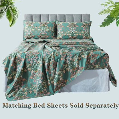 FADFAY Duvet Cover Set Floral Bedding Button Closure Twin 100% Cotton 600 TC Shabby Vintage Reversible Blue Orange Comforter Cover Ultra Soft Breathable Luxury Boho Bedding Set 3Pcs