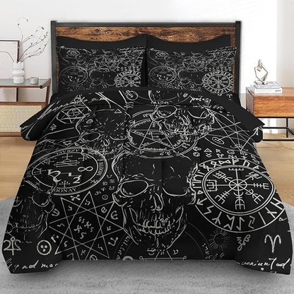 Comforter Set Full Size, Pentagram Retro 7 Pcs Bedding for Kids and Adults, Halloween Vintage Bed Sheet Sets with Fitted Sheet 2 Pillowcases & 2 Shams for Bedroom Bed Decor