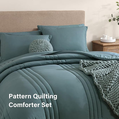 Monbix Full Comforter Set - 7 Pieces Blue Green Bed in a Bag Full Size Bedding Sets with Comforters, All Seasons Comforter with Sheets, Pillowcases & Shams
