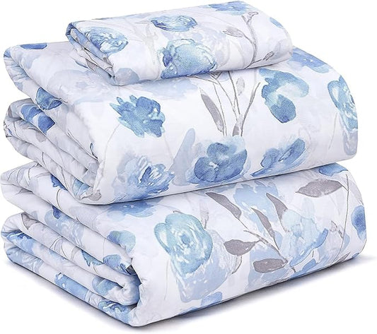 RUVANTI 100% Cotton Sheets – Twin Size Percale Bedding, Cooling & Breathable Floral Design, Durable with a Crisp, Soft & Comfortable Feel, 16" Deep Pocket, 3-Piece Set, Monotones