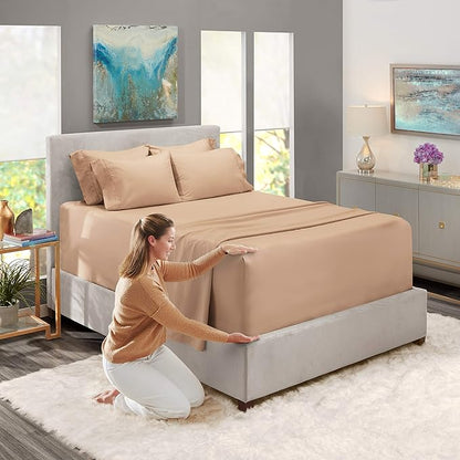 Hearth & Harbor Extra Deep Pocket King Size Sets - Fits Mattress 18-24 Inches Deep - Extra Deep Pocket Sheets - 6 Piece King Size - Taupe