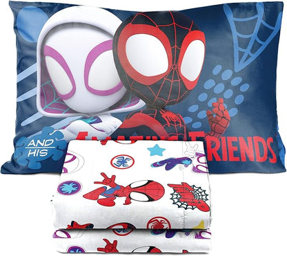 Jay Franco Marvel Spidey and His Amazing Friends Team Spidey 4 Piece Toddler Size Bed Set – Super Soft Microfiber - Includes Comforter & Sheet Set Bedding (Official Marvel Product)
