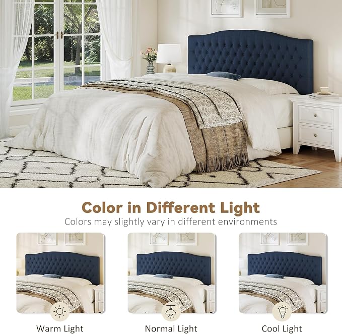 King Headboard Only, Upholstered Headboard for Adjustable Bed Linen Tufted Cal King Size Wall Mounted Head Board with Solid Wood Legs Head Board, Navy Blue