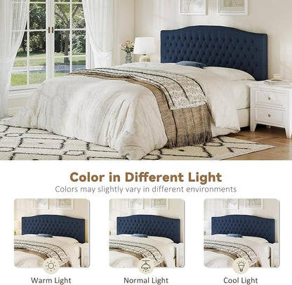 King Headboard Only, Upholstered Headboard for Adjustable Bed Linen Tufted Cal King Size Wall Mounted Head Board with Solid Wood Legs Head Board, Navy Blue