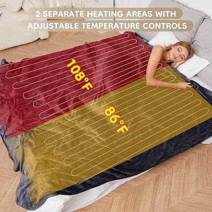 Electric Heated Blanket Queen Size 84"x90", with Dual Control Breathable & Luxurious Flannel, with 4 Heating Levels & 10 Hours Auto-Off, Fast Heating, Machine Washable, for Bedding -Dark Grey