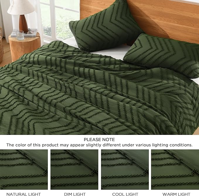 Litanika Dark Olive Green Queen Size Comforter Sets, 3 Pieces Lightweight Chevron Tufted Bedding Comforter Set, Fluffy Down Alternative Comforter Bed Set Gift Choice