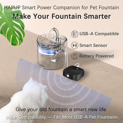 HAPUP Smart Power Companion with Sensor LED Display Builted in 5000mAh Battery for All USB Battery Operated Cat Water Fountain Cat Fountain Cordless Pet Water Fountain for Cats
