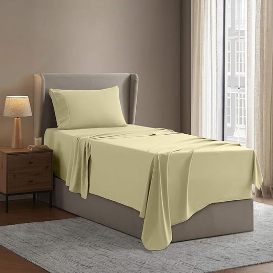 Nestl Twin XL Sheet Set - College Dorm Size - Luxury 1800 Ultra-Soft Microfiber Twin Extra Long Bed Sheets - Deep Pockets - Easy Fit - Extra Soft - 3 Piece Set (Twin XL, Vanilla Yellow)