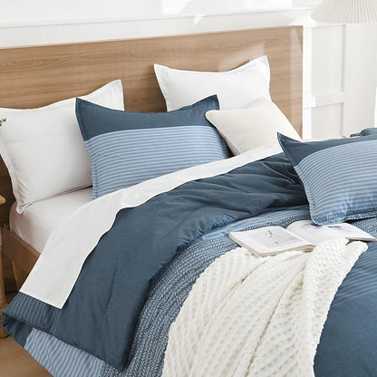 Litanika Comforter Set, Lightweight Colorblock Stripes Bedding Comforter Set, Fluffy Down Alternative Bed Set, Haze Blue, Twin/Twin XL