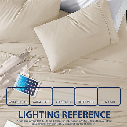 Cathay Home Essentials Ultra Soft Hypoallergenic Wrinkle Resistant Double Brushed Microfiber Bedding Sheet Set, Cream, Twin