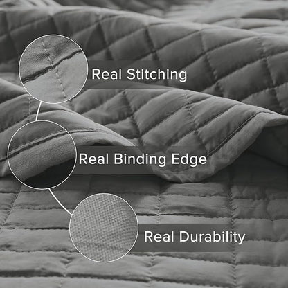 Comfort Spaces Kienna Quilt Set- Double Sided Stitching Design Summer Blanket, Lightweight, Soft, All Season Bedding Layer, Matching Sham, Charcoal, Coverlet Twin/Twin XL(66"x90") 2 Piece