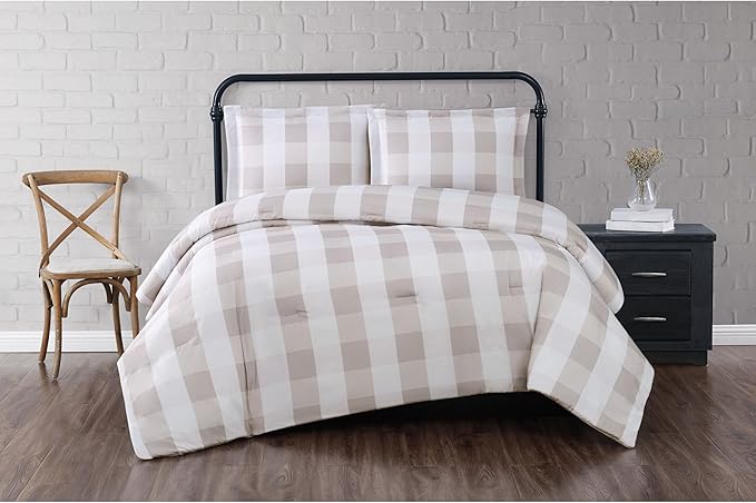 TRULY SOFT Everyday Buffalo Plaid Khaki Polyester 2-Piece Twin XL Comforter Set, Plaid Themed, for Men and Women, Oeko-TEX Certified Confidence