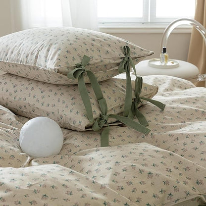 HighBuy Cute Floral Comforter Set Twin XL Garden Style with 2 Bow Tie Pillowcases Farmhouse Coquette Bedding Set Fluffy Comforter Twin XL Bed Set 3 Piece,French Style Floral Comforters