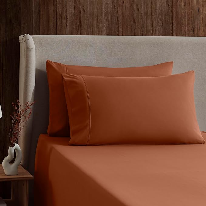 Nestl Split King Sheet Set - 1800 Ultra-Soft Microfiber Bed Sheets - Double Brushed - Deep Pockets - Easy Fit - 5 Piece Set - Bed Sheets & Pillowcases (Split King Size, Rust)