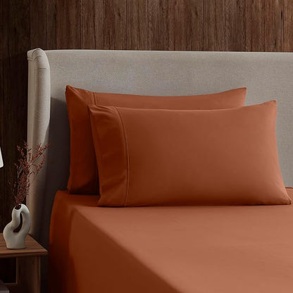 Nestl Split King Sheet Set - 1800 Ultra-Soft Microfiber Bed Sheets - Double Brushed - Deep Pockets - Easy Fit - 5 Piece Set - Bed Sheets & Pillowcases (Split King Size, Rust)