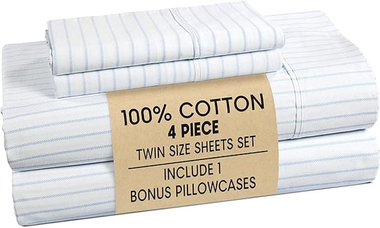 Casa Platino Twin Size Bed Sheets– Crisp & Cool Percale Weave 100% Cotton Bed Sheets Twin Size with 2 Pillowcases, 15" Deep Pocket Fitted Sheet, Long-Lasting for Cozy Sleep in All Seasons – Skylure