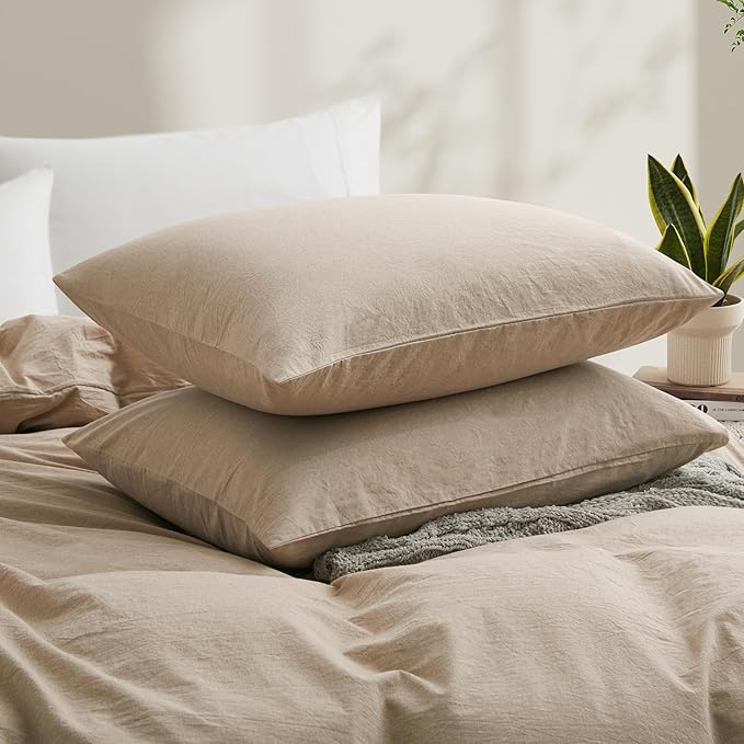 100% Washed Cotton Duvet Cover Set, Linen Like Natural Bedding Set with Zipper Closure (No Comforter), 104x98 Inches, Cal King, Linen Grey