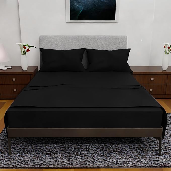 Royal Bliss King Size Sheets Set - 4 Piece Bedding - Wrinkle Free - Double Brushed, Extra Deep Pocket Sheets, Cooling (Black)