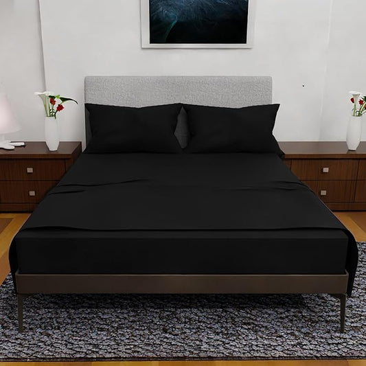 Royal Bliss King Size Sheets Set - 4 Piece Bedding - Wrinkle Free - Double Brushed, Extra Deep Pocket Sheets, Cooling (Black)