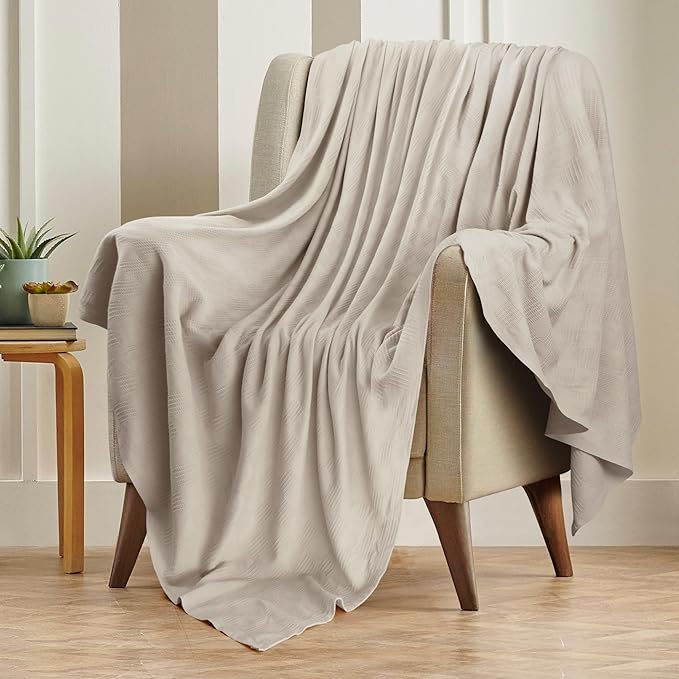 Utopia Bedding Khaki 100% Cotton Blanket [Throw Size - 50x60 Inch] Lightweight, Soft and Breathable Thermal Blanket for All Seasons