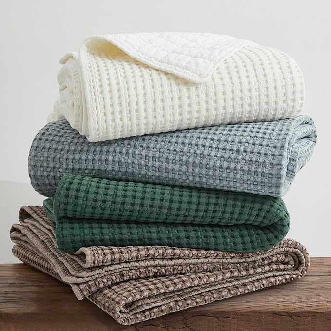 Levtex Home Mills Waffle Full Bedspread Set (100x104in) with 2 Pillow Shams (26x20in) - Chambray - Cotton Waffle Full Size Bedspread Set - Lightweight, Soft, Pre-Washed
