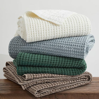 Levtex Home Mills Waffle Full Bedspread Set (100x104in) with 2 Pillow Shams (26x20in) - Chambray - Cotton Waffle Full Size Bedspread Set - Lightweight, Soft, Pre-Washed
