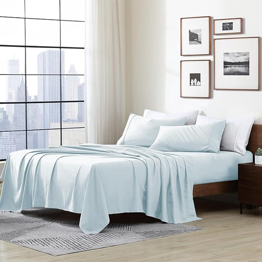 Cathay Home Essentials Ultra Soft Hypoallergenic Wrinkle Resistant Double Brushed Microfiber Bedding Sheet Set, Aqua, Queen