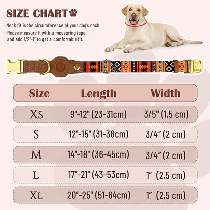 AirTag Dog Collar for Small Medium Large Breed - Adjustable Cute Pattern Dog Collar with Airtag Holder - Soft Leather Tracker GPS Apple Air Tag Pet Collars (X-Small, 9"-12" Neck Fit, Western)