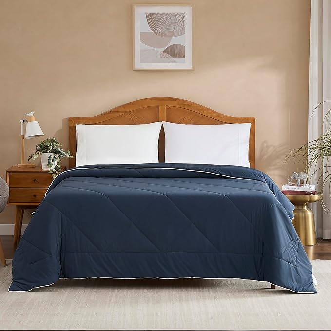 Oversized Cooling Comforter Twin/Twin XL – Reversible Diamond-Quilted Comforter for College Dorms – Lightweight Breathable Bed Blanket for Hot Sleepers, Night Sweats & College Students, Navy Blue