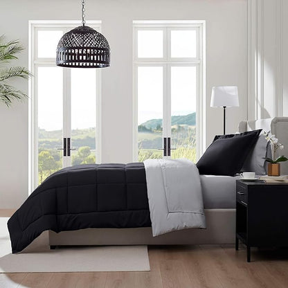Nestl 5 Piece Twin XL Comforter Set – Black Reversible Bed in a Bag – Complete Twin XL Size Bedding Set with Sheets, Pillowcase and Sham