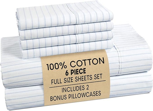 Casa Platino Full Size Bed Sheets– Crisp & Cool Percale Weave 100% Cotton Bed Sheets Full Size with 4 Pillowcases, 15" Deep Pocket Fitted Sheet, Long-Lasting for Cozy Sleep in All Seasons – Skylure