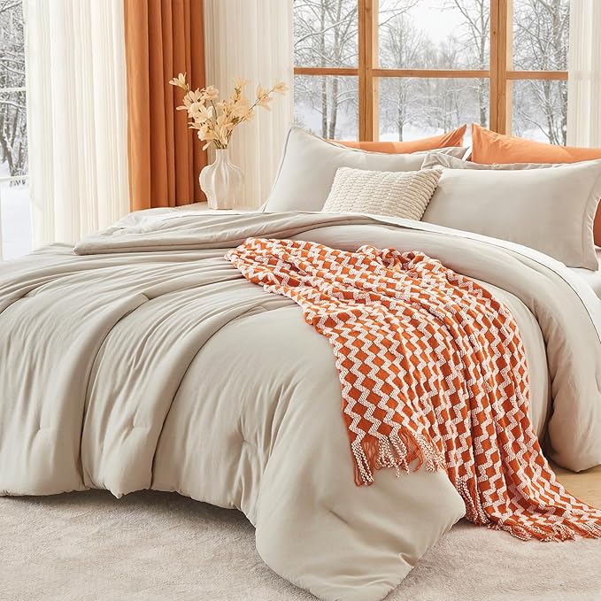 MUXHOMO Full Comforter Sets, All Season Ultra Soft Down Alternative Bedding - 3 Piece Lightweight Bed Set Includes 1 Comforter (82"x86") and 2 Pillow Shams (20"x26"), Linen
