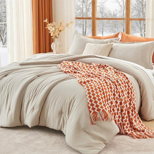 MUXHOMO Full Comforter Sets, All Season Ultra Soft Down Alternative Bedding - 3 Piece Lightweight Bed Set Includes 1 Comforter (82"x86") and 2 Pillow Shams (20"x26"), Linen