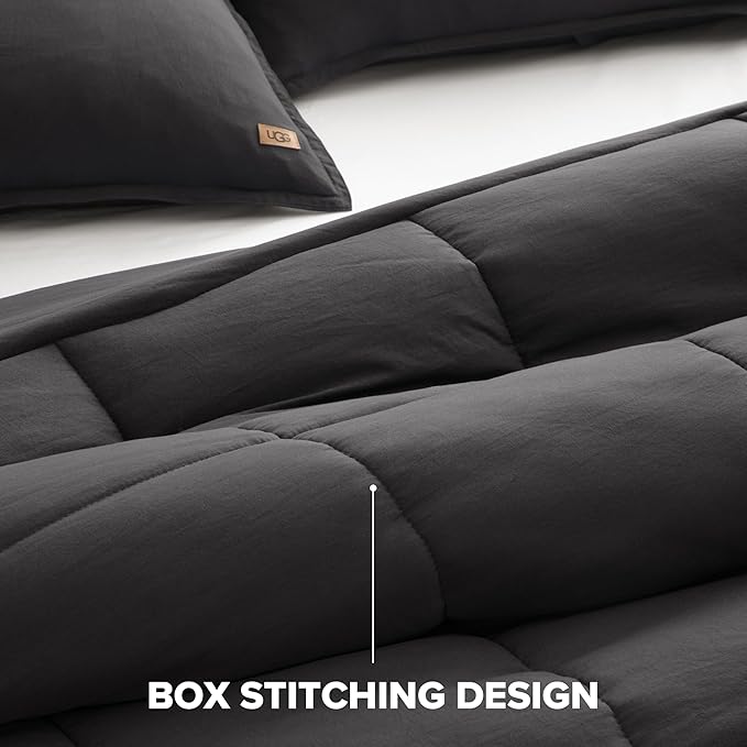 UGG Leonora Comforter Set with 2 Pillow Shams Lightweight Down Alternative Blanket Reversible Cozy Warm All Season Washable and Hypoallergenic Bedding Set, King, Charcoal Grey