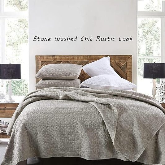 Oversized King Quilt Set, Beige California King Quilt Classic Geometric Spots Stitched Pattern, Stone-Washed Microfiber Ultra Soft Lightweight Quilted Bedspread Cal King for All Season, 3 Pieces