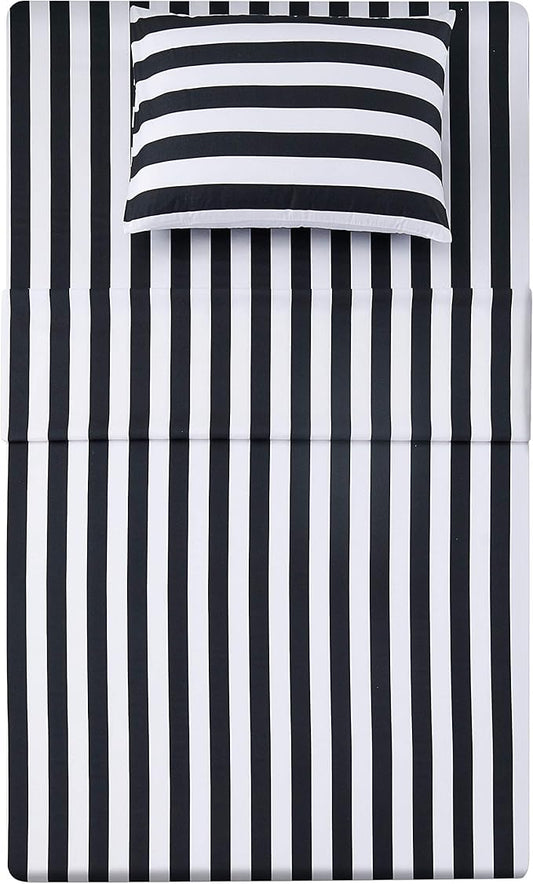 Best Season Stripe Sheet Set-3 Piece Super Soft Microfiber Bedding-Deep Pocket, Stain, Fade & Wrinkle Resistant(Twin Size,Black&White)