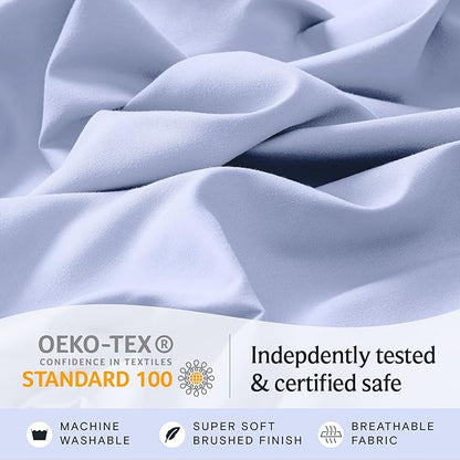 LuxClub 3 PC Twin Sheet Set, Deep Pockets Wrinkle Free Cooling Bed Sheets Hotel Bedding for Women, Men, Kids & Teens, Includes 1 Fitted Sheet, 1 Flat Sheet and 1 Pillowcase-Silky Soft Sky Blue