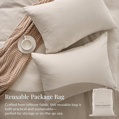Cream Gray Duvet Cover Queen Size, 100% Sandwashed Cotton Soft Queen Duvet Cover Set 3 Pieces with Zipper Clousre & Corner Buttons (Cream Gray, Queen 90 x 90)