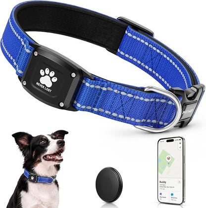 GPS Dog Collar Tracker 2-in-1,Reflective Waterproof Pet Collar,iOS-Only,No Monthly Fees,Unlimited Range,Dog Tracking Collar Pet Tracker,for Small Medium Large Dogs(S (12.5"-16"), Blue)
