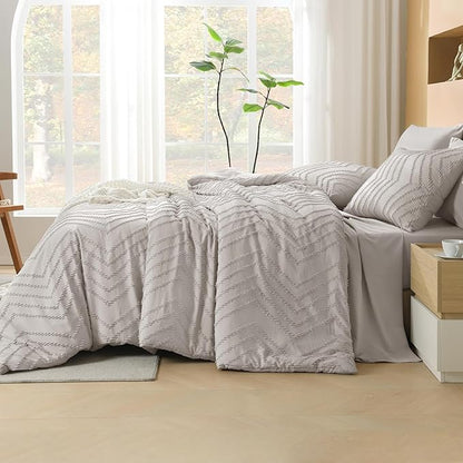 Litanika Linen King Size Comforter Set with Sheets - 7 Pieces Bed in a Bag King Boho Tufted Complete Bedding Sets with Comforter, Sheets, Pillowcases & Shams