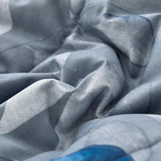 Blue Comforter Set Full Size 7 Piece Botanical Leaves Gradient Bed in a Bag Ultra Soft Microfiber Down Alternative Bedding Set Lightweight Reversible Bed Comforter Set for All Season 78" x 90"
