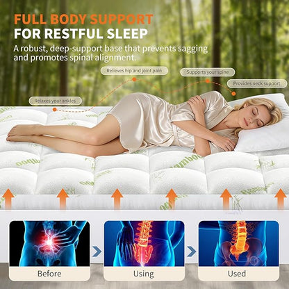 Sweetcrispy Ultra Soft Mattress Topper Twin Size - Viscose Made from Bamboo Pillow Top Mattress Pad for Breathable Cooling & Back Pain Relief, Deep Pocket Comfort Bed Topper, Green
