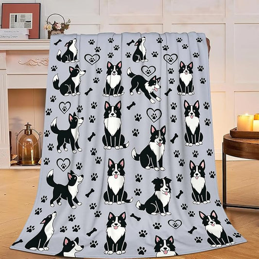 Border Collie Blanket Super Soft Warm Fluffy Fleece Flannel Dog Throw Blanket Cozy Fuzzy Plush Stuff Bedding Blankets Gifts for Women Kids Boys Girls Adults 60"X50"